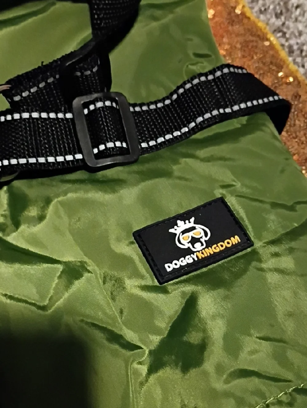 Green Puffer Dog Coat with Reflective Harness